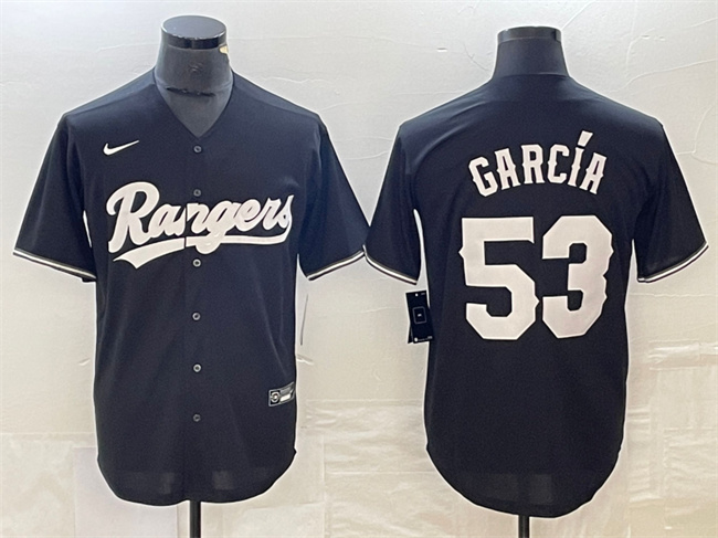 Men's Texas Rangers #53 Adolis García Black Cool Base Stitched Baseball Jersey